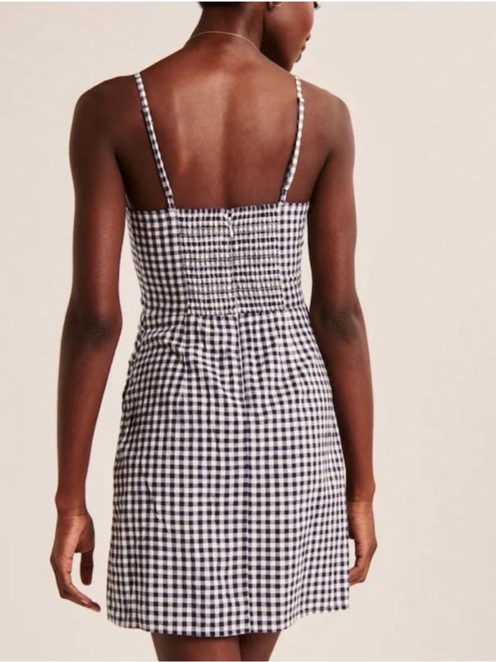 Abercrombie & Fitch Gingham Spaghetti-Strap Mini Dress Navy Women’s XL - Picture 2 of 12